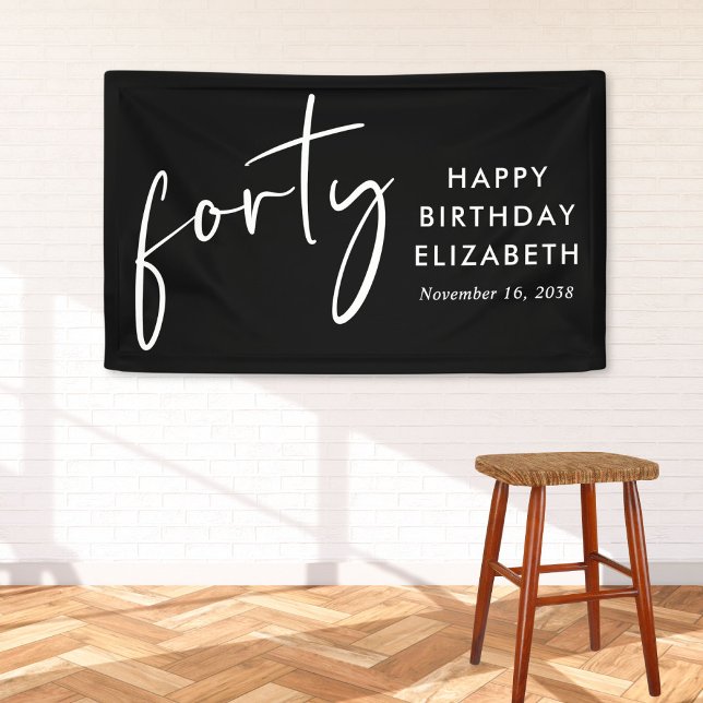 Chic Script Black 40th Birthday Party Banner (Creator Uploaded)