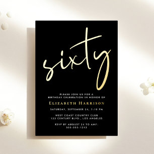 Chic Script Black 60th Birthday Party Gold