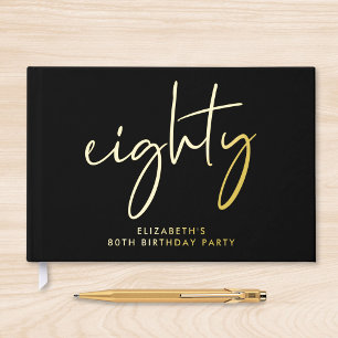 Chic Script Black 80th Birthday Party Guest Book