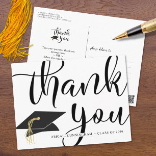 Chic Script Black and White Graduation Thank You Postcard