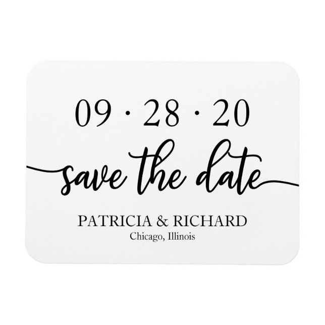 Chic Script Black And White Wedding Save The Date Magnet (Horizontal)