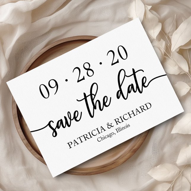 Chic Script Black And White Wedding Save The Date Postcard (Creator Uploaded)