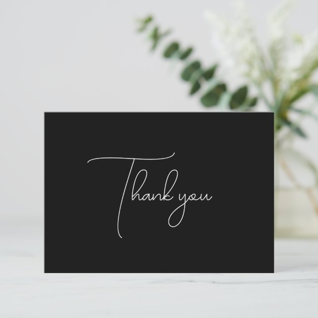 Chic Script Black Bridal Shower Thank You Card (Standing Front)