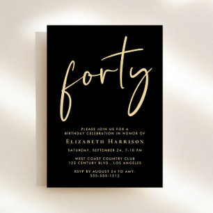 Chic Script Black Gold 40th Birthday Party Invitation