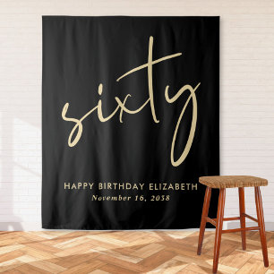 Chic Script Black Gold 60th Birthday Party Tapestry