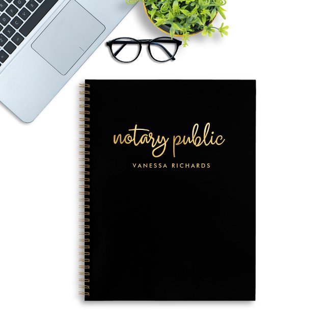 Chic Script Black & Gold Notary Name  Notebook (Creator Uploaded)