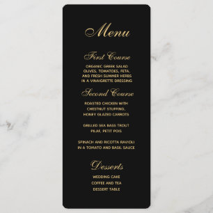 Chic Script Black Gold Wedding Menu