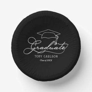 Chic Script Black Graduation Paper Plate