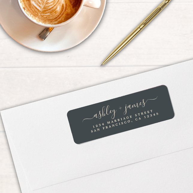 Chic Script Black Ivory Wedding Return Address Label (Creator Uploaded)