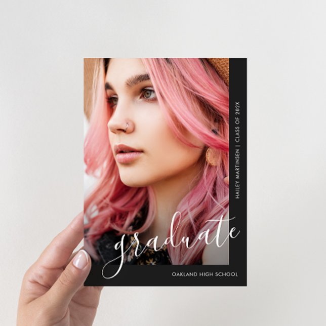 Chic Script Black Photo Graduation Announcement (Creator Uploaded)