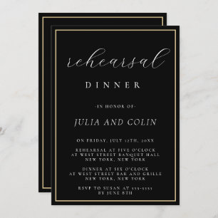 Chic Script Black Rehearsal Dinner Invitation