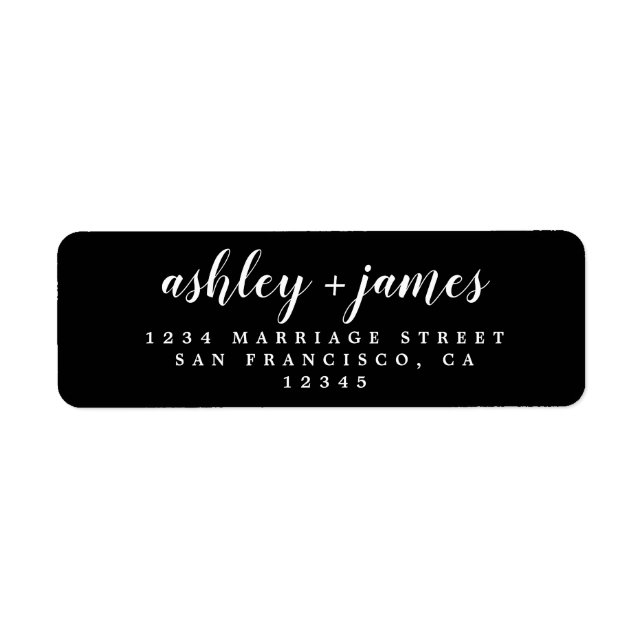 Chic Script Black Wedding Return Address Label (Front)