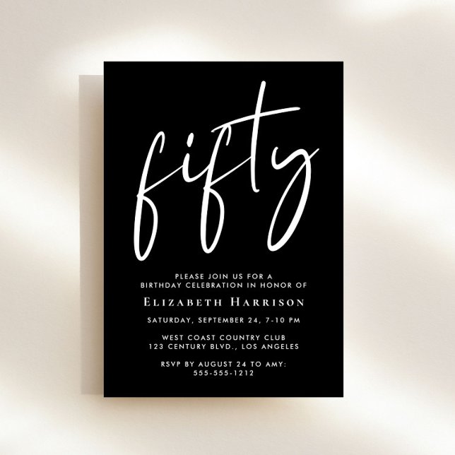 Chic Script Black White 50th Birthday Party Invitation (Creator Uploaded)