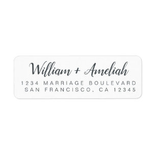 Chic Script Black White Wedding Return Address Label