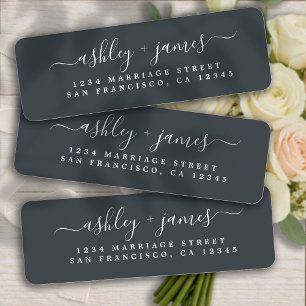 Chic Script Black White Wedding Return Address Label