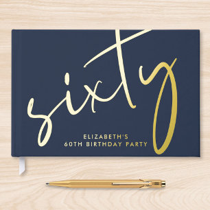 Chic Script Blue 60th Birthday Party Guest Book