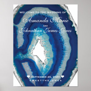 Chic Script Blue Agate Wedding Welcome Sign