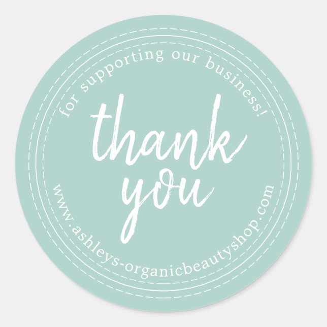 Chic Script Blue Business Thank You Label (Front)