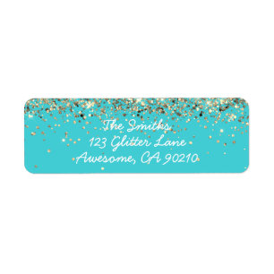 Chic Script Blue Glitter Wedding Return Address Label