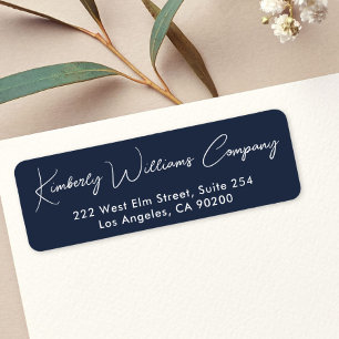 Chic Script Blue Return Address Label