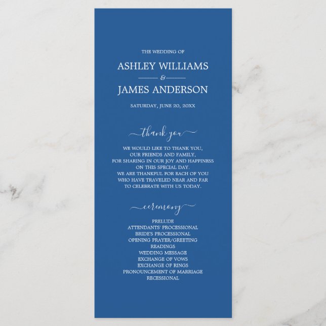 Chic Script Blue Simple Minimal Wedding Program (Front)
