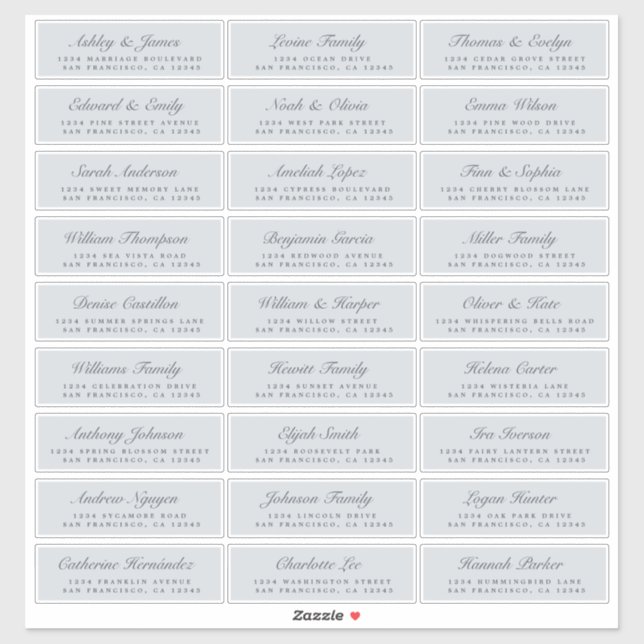 Chic Script Blue Wedding Guest Address Labels (Sheet)