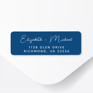 Chic Script Blue Wedding Return Address Label