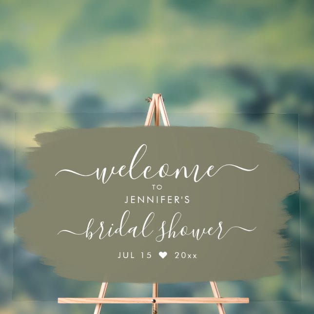 Chic Script Bridal Shower Welcome Paint Sage Acrylic Sign (Neutral)