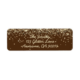 Chic Script Brown Glitter Wedding Return Address Return Address Label