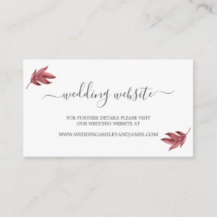 Chic Script Burgundy Leaf Wedding Website Enclosure Card