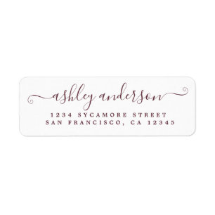 Chic Script Burgundy Name Return Address Return Address Label