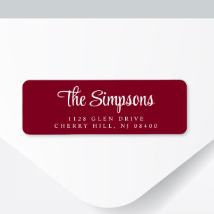 Chic Script Burgundy Red Return Address Label