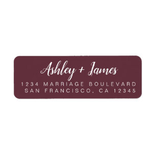 Chic Script Burgundy Wedding Return Address Label