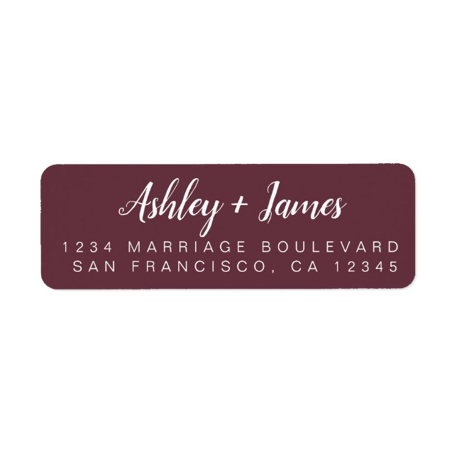 Chic Script Burgundy Wedding Return Address Label (Front)