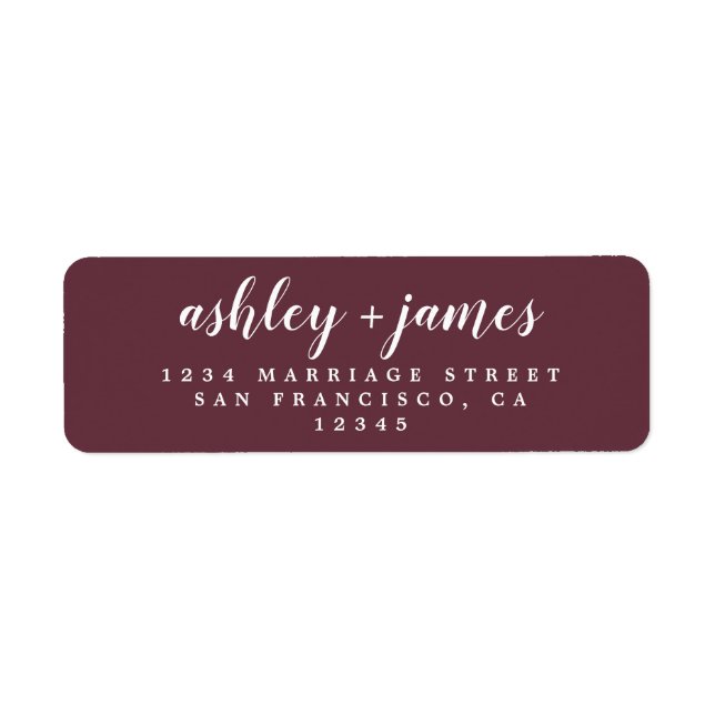 Chic Script Burgundy Wedding Return Address Label (Front)