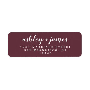Chic Script Burgundy Wedding Return Address Return Address Label