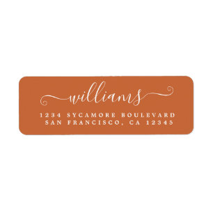 Chic Script Burnt Orange Last Name Return Address Return Address Label