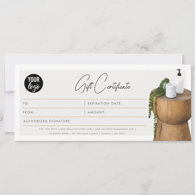 Chic Script Business Logo Gift Certificate Voucher (Front)