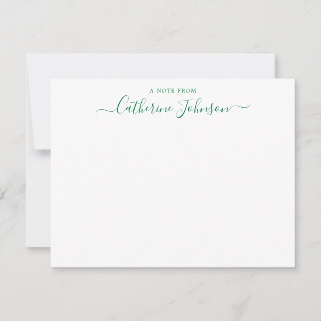 Chic Script Calligraphy A Note From Forest Green Card (Front)