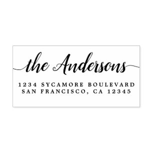 Chic Script Calligraphy Family Name Return Address Rubber Stamp