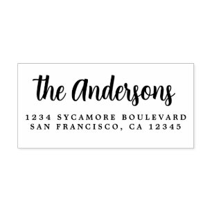 Chic Script Calligraphy Family Name Return Address Rubber Stamp