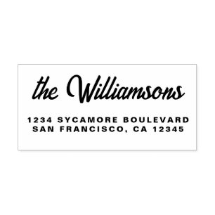 Chic Script Calligraphy Family Name Return Address Rubber Stamp