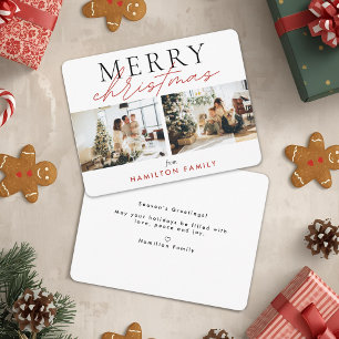 Chic Script Calligraphy Merry Christmas Two Photo Card