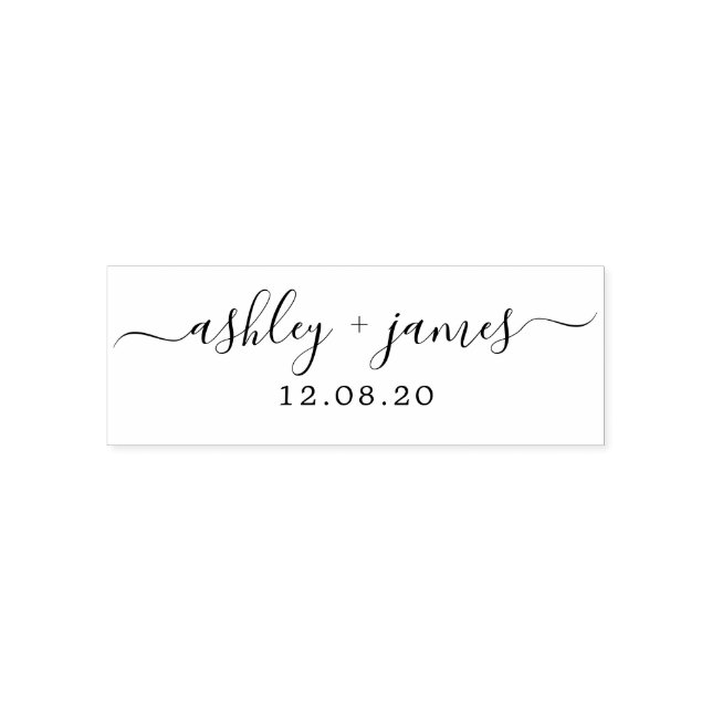 Chic Script Calligraphy Names Wedding Date  Self-inking Stamp (Design)