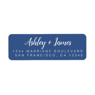 Chic Script Classic Blue Wedding Return Address Label