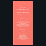 Chic Script Coral Simple Minimal Wedding Program<br><div class="desc">Elegant minimal wedding program with white chic script calligraphy and modern typography on a coral background. Simply add your wedding program details. Exclusively designed for you by Happy Dolphin Studio. If you have any questions or requests, please contact us at happydolphinstudio@outlook.com. We're happy to help you make your wedding the...</div>