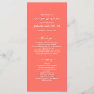 Chic Script Coral Simple Minimal Wedding Program