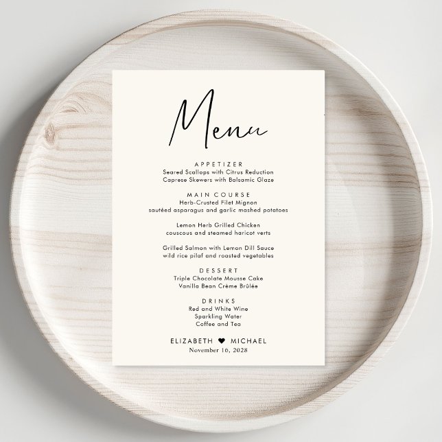 Chic Script Cream Wedding Reception Menu (Creator Uploaded)