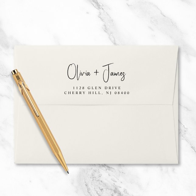 Chic Script Cream Wedding Return Address Envelope (Creator Uploaded)