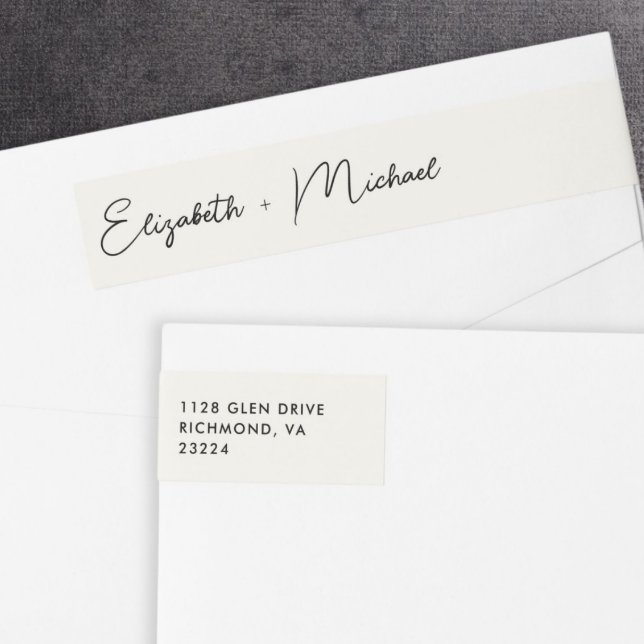 Chic Script Cream Wedding Return Address Wrap Around Label (Creator Uploaded)